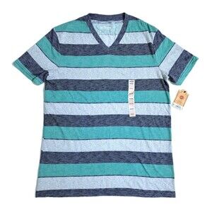 Urban Pipeline Tee Shirt Men's Medium Striped Blue Green Gray Vneck